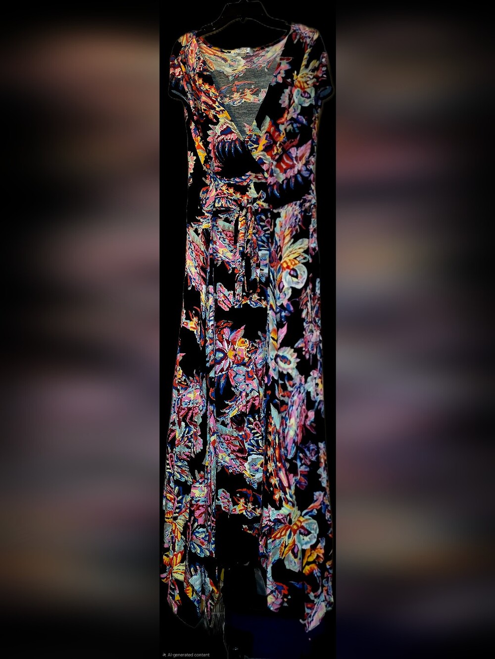 Black Floral Wrap Maxi Dress with Tie Waist